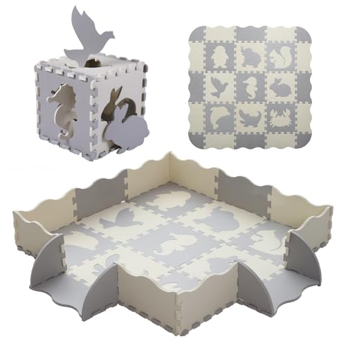 Image of Tamiplay Foam Play Mat for Kids，25Pcs Square Interlocking Puzzle Floor Mat，Baby Play Mat Floor Mat Foam Puzzle Playmat for Toddlers with Fence（Animal-CSH039