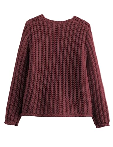 Image of Zhiyouni Women's Cropped Cardigan Sweater Long Sleeves Button Down Chunky Knitted Coat(WineRed-L)