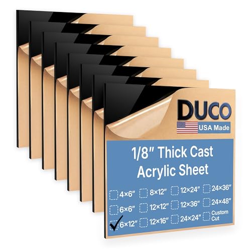 Image of Duco Black Cast Acrylic Sheets 1 /8 inch (3mm) Thick 6 inch x 12 inch - 8 Pack of USA-Made Opaque Black Plexiglass Sheet - Shatter Resistant Acrylic Board for Signs, Displays, Frames, & Decorative Projects
