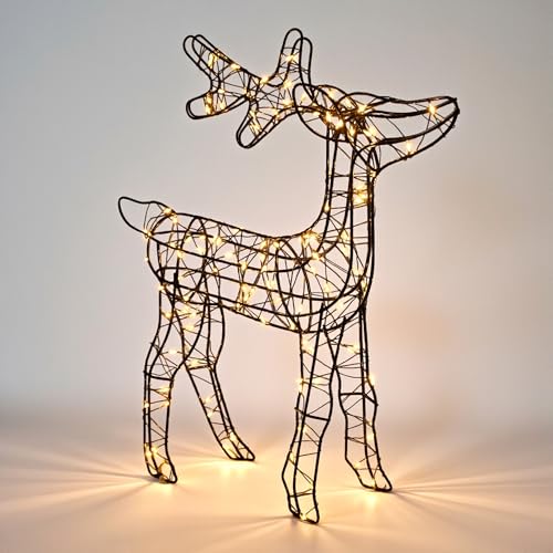 LED Metall Draht Rentier 45 cm schwarz mit Timer - 120 LEDs - 3D...