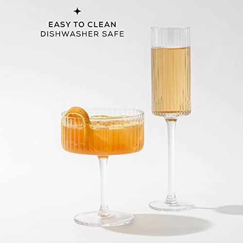 Joyjolt Fluted Coupe Glasses – Elle 10Oz Cocktail Coupe Glasses Set Of 2 Ribbed Coupe Glass. Unique Champagne Coupe Glasses, Ribbed Martini Glass Or Cocktail Glasses. Vintage Style Drinking Glasses #TOP4