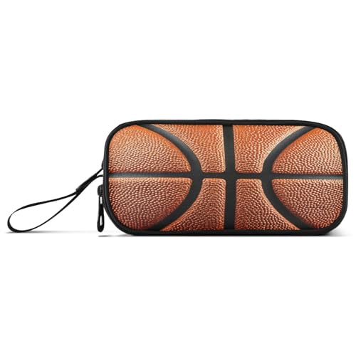 Image of Basketball Ball Skin Pencil Case Box Boys Girls Large Pencil Pouch Zipper Compartments Big Capacity Stationery Pen Bag Organizer for Kids Teens Adults School Office