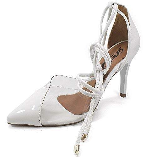 Scarpin Zhaceci Salto Alto Transparência de Amarrar Branca