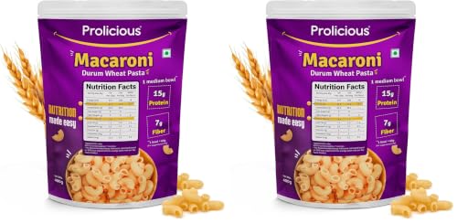 Image of Prolicious Macaroni Pasta | Upgrade Your Pasta Time | 15g Protein + 7g Fibre | Durum Wheat & Peanut Flour | No Maida, Not Fried | 2.6X More Protein | For Masala, White Sauce, Baked & More | 400g
