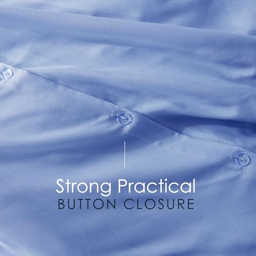 Image of Hearth & Harbor Calm Blue Duvet Cover with Fitted Sheet Full Size | 4 Piece Soft Double Brushed Bedding Set, Button Closure, 1 Duvet Cover 80x90 Inches, 1 Fitted Sheet, 2 Pillow Shams