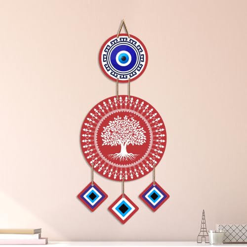 Image of Artvibes Tree of Life Evil Eye Wall Hanging for Home Entrance Decor | Nazar Battu Protection Hanging for Living Room Bedroom Office | Vastu Positive Energy MDF Decorative Gift (WH 85122N)