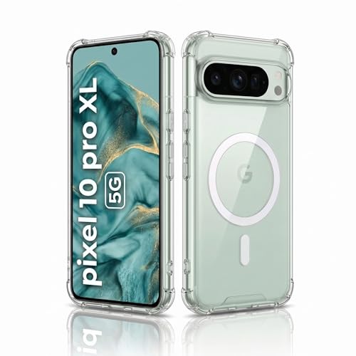 Image of amazon basics Crystal Clear Magnetic Case for Google Pixel 10 Pro XL | Compatible with MagSafe Accessories | Air-Guard Corners | Shockproof TPU + Hard PC Back (Clear)