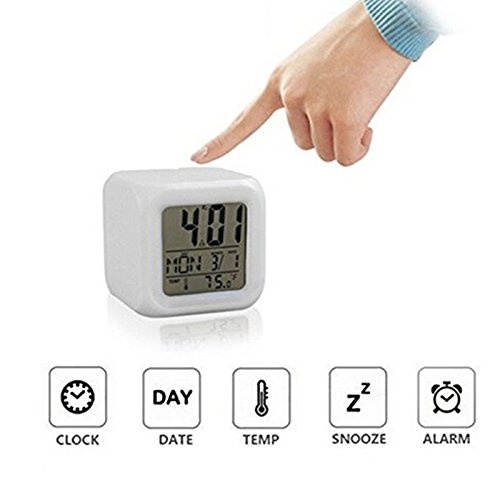MEISI Despertador digital, relógio de 7 cores com cubo brilhante, despertador eletrônico de LED, rel