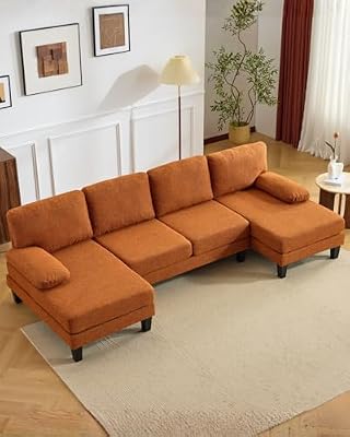 Karl home Compact U-Shape Sectional Sofa Couch 111" 4-Seat Orange