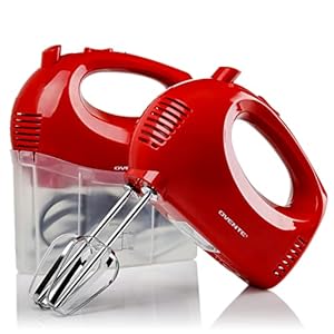 OVENTE Portable 5 Speed Mixing Electric Hand Mixer with Stainless Steel Whisk Beater Attachments & Snap Storage Case, Compact Lightweight 150 Watt Powerful Blender for Baking & Cooking, Red HM151R