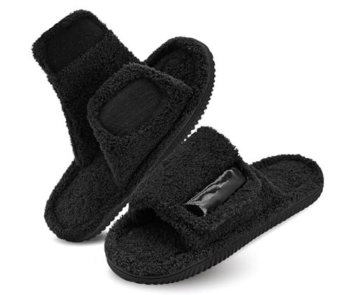 Panda Bros Adjustable House Slippers for Men Soft Open Toe Breathable Indoor Outdoor Slip on Slides Slippers with Memory Foam for Home Bedroom