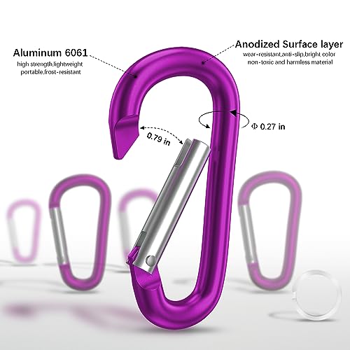 Image of sprookber 3 inch Aluminum Carabiner D Ring, Caribeener Clips, Spring Snap Hook for Keychain Clip, Set of 10