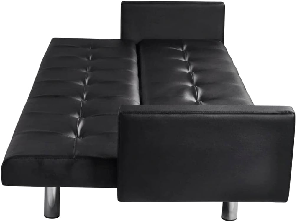 Sofa Bed with Armrest Black Artificial Leather Gaming Couch Home Sofa Living Room Sofas para Sala Big Comfy Couch for Office Bedroom Apartment Study