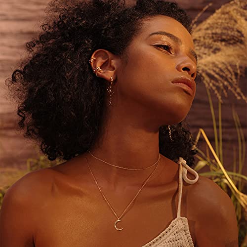 Image of Fettero Pendant Necklace Gold Choker Layered Coin Open Karma Circle Full New Crescent Moon 14K Gold Plated Simple Dainty Necklaces for Women Jewelry Gift