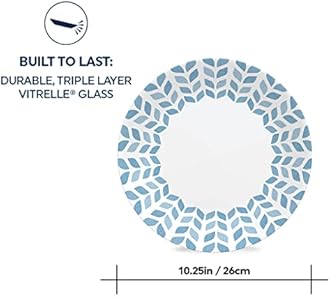Corelle Global Collection Vitrelle 6-Piece Dinner Plate Set, Triple Layer Recycled Glass, Lightweight Eco-Friendly Round 10-1/4-Inch Plates Set, Northern Pines