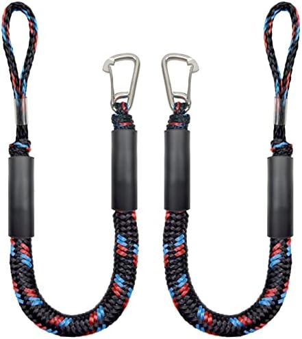 Bungee Boat Dock Line Mooring Rope with Stainless Steel Clip Accessories Boat Docking Ropes for Boats PWC, Built in Snubber, Kayak, Watercraft,SeaDoo,Jet Ski, Pontoon, Canoe, Power Boat 2-Pack