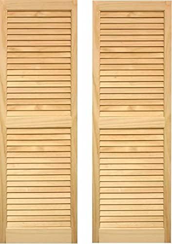 LTL Home Products AM-SHL47 American Wood Exterior Window Louvered Shutters, 15" x 47", Unfinished Pine