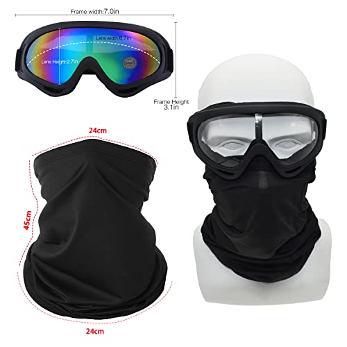 Image of LJDJ Motorcycle Goggles,2 Pack Dirt Bike ATV Motocross Windproof Anti-UV Adjustable Riding Cycling Hiking Protective with 2 Pack Neck Breathable Bandana Mask for Men Women Kids Youth Adult