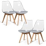 GrandCA HOME Pack 4 Sillas de Comedor con Respaldo Transparente y Patas de Madera, Sillas Tapizadas Sillas Nórdicas para Cocina Comedor (Gris/Cuero)
