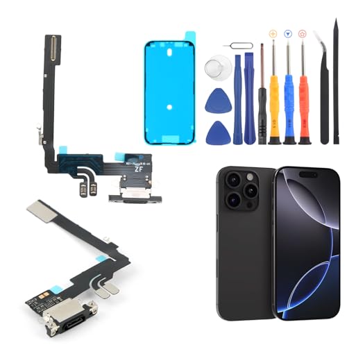 Connecteur de charge iPhone 16 Pro avec câble flexible A3293 noir et outils
