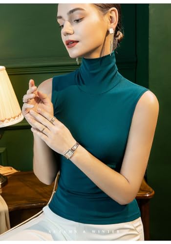 Irsutey Women's Solid Color High Neck Mesh Sleeveless Base Shirt for Spring Slim Fit Inner Vest2