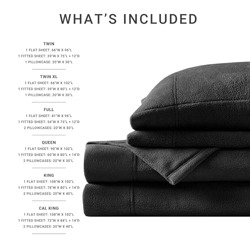 Image of True North by Sleep Philosophy Micro Fleece Bed Sheet Set, Warm, Sheets with 14 inch Deep Pocket, for Cold Season Cozy Sheet-Set, Matching Pillow Case, Cal King, Black, 4 Piece