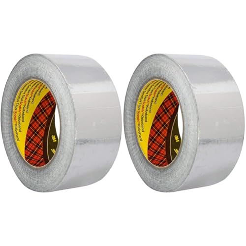 3M 1436 Rouleau de Ruban Adhésif en Aluminium, Résistant aux Flammes et aux Hautes Températures, 50 mm x 50 m, Argent (Lot de 2)