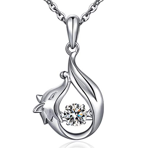 Fox Necklace Cute Fox Pendant Necklace for Women Zowbinbin Fox Necklace Fashion Dancing Diamond Necklace Fox Jewelry Necklace with Fox Pendant for Women Unique Dancing Cubic Zirconia Necklace CZ Floating Diamond Necklace for Women