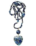 Yomisa Long Necklaces for Women Men Boho,Natural Blue Stone Beaded Heart Pendant Necklaces for Womens Trendy,Handmade Bohemian Western Bead Necklace Holiday Fashion Charm Jewelry Gifts,35''