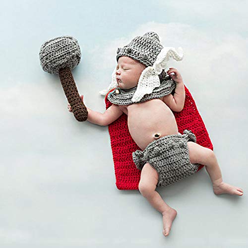 Dibiao 4pcs Baby Fotografie Requisiten Outfits Thor Handgewebt Baby Foto Kleidung Säugling Foto Kostüm für 0-100 Tage Cover