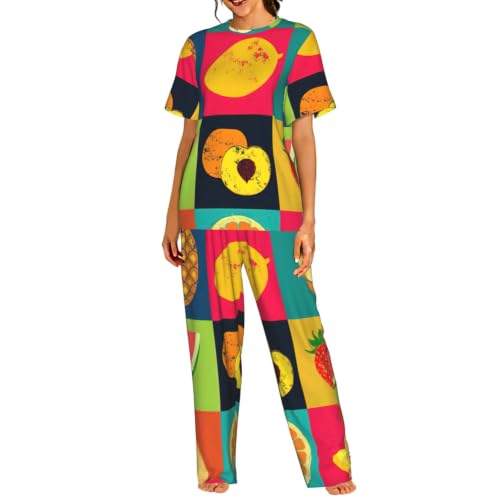 Pyjama à manches courtes femme imprimé fruits en tissu doux