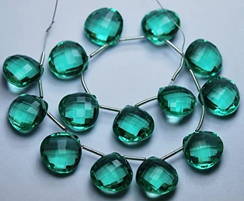 Briolettes cœur en quartz vert 14mm de haute précision pour joaillerie