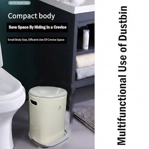 Image of Kriva Plastic Pedal Dustbin with Soft Close Lid | Compact Garbage Bin for Bathroom, Kitchen & Office | Modern Design Anti Slip Base Trash Can(Grey Lid & Base)
