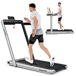 Goplus 2 in 1 Folding Treadmill with Dual Display, 2.25HP Superfit Under Desk Electric Pad Treadmill, Installation-Free, Blue Tooth Speaker, APP Control, Remote Control, Walking Jogging for Home