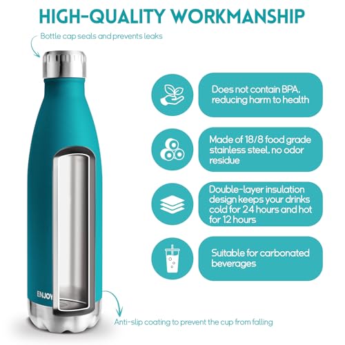 Trinkflasche Edelstahl, Trinkflaschen Kinder, 500ML BPA-frei, Thermosflasche, Wasserflasche Edelstahl Doppelwandig, Trinkflasche Kohlensäure Geeignet, Water Bottle für Fitness, Fahrrad, Schule 2