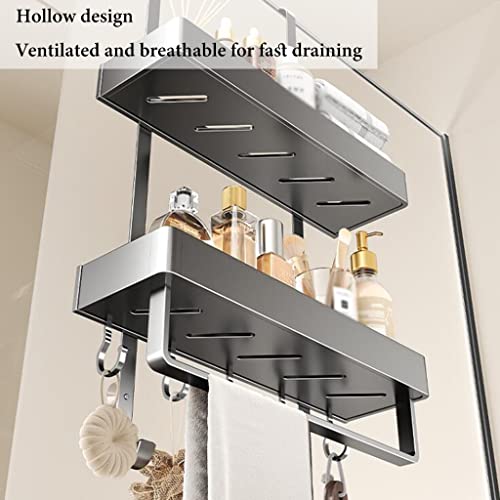 Organizador de ducha sobre la puerta, organizador de baño de aluminio inoxidable con ganchos y cesta de almacenamiento para un fácil acceso y organización