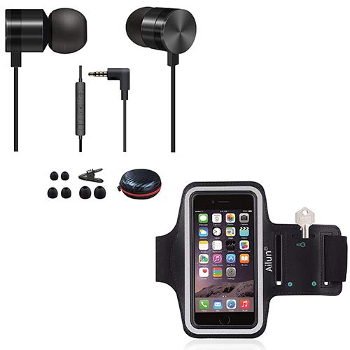 Ailun Armband for iPhone 6Plus with Headphone Ports[Black] + Ailun in Ear Earphones Wired HiFi Stereo Headphones Earbuds with Carry Bag Mic Remote Control for 3.5mm Interface Devices[Black]