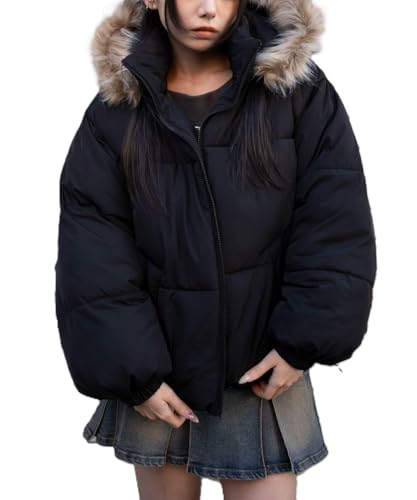 [ウィゴー] 3WAY ファー フード パファー ブルゾン アウター ジャケット 防寒 防寒着 服 冬服 春服 ストリート 韓国 ギフト レディース M ブラック