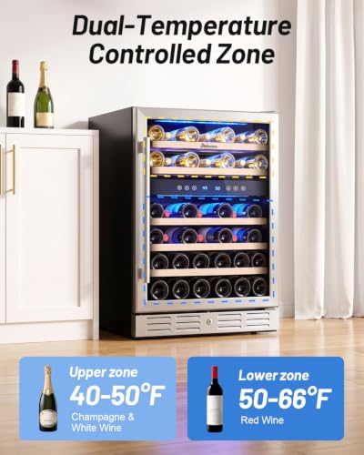 Image of Kalamera 24 Inch Wine Cooler Refrigerator, 46-Bottle Dual Zone Wine Fridge