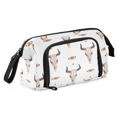 Image of Fisyme Western Bull Skull Pencil Case Large Capacity Pencil Pouch Pen Bag Box Big Makeup Pencil Case Organizer
