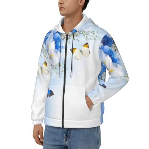 Sweat à capuche zippé EdWal à imprimé fleurs et papillons pour homme avec poches - 2