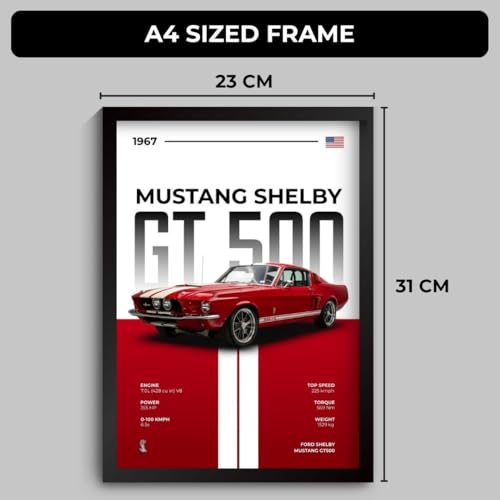 Image of Shelby Mustang Poster | Framed A4 Sized (31 x 23 cm) | Shelby Mustang GT 500 Car Posters for Wall, Gift for Boys | Supercar Frames | Poster Sportscar Frame | Car Posters for Wall, Bedroom, Hostel, Study Room, Desk (F 084)