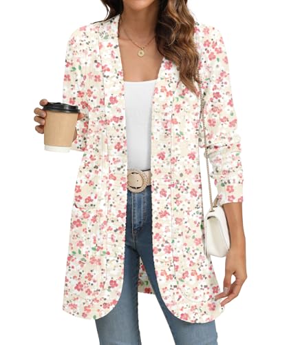 Image of YSYOKOW Cardigan Sweaters for Women Long Sleeve Open Front with Pockets | Long Cardigans for Women Lightweight Soft Casual Dressy Loose Fit Cardigan Sweater with Pockets for Work and Office
