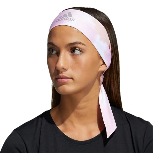 Image of adidas Alphaskin Tie Headband, Frost Pink-Vapour Pink Color Wash /Grey, One Size