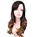 Quantum Love Wigs Ombre Brown to Light Brown Wig with Bangs Long Wavy Wig Heat Resistant Synthetic Daily Party Wig for Women