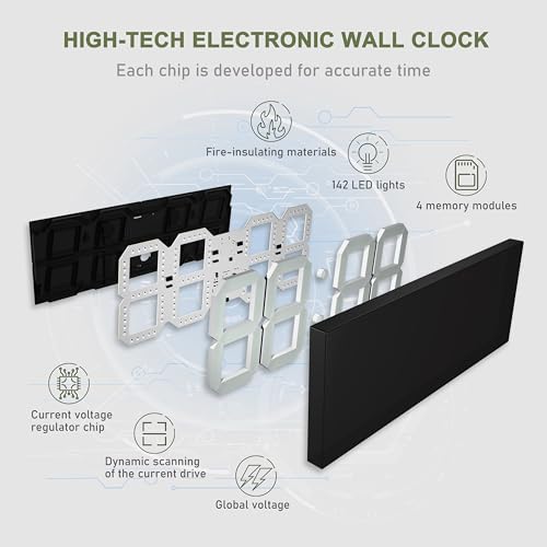 Image of CHKOSDA LED Large Digital Wall Clock, Oversize Digital Clock with 6 inch Numbers, Remote Control Count up /Countdown Timer Clock, Auto Dimmer, Big Calendar and Thermometer(Yellow