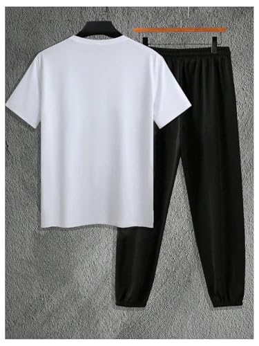 GORGLITTER Conjunto de 2 peças para treino masculino gráfico de manga curta com cordão, Preto e bran