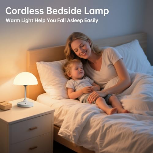 Image of Mushroom Lamp Cordless Lamp Table Lamp,Outdoor Waterproof Shower Lamps,5000mAh Rechargeble Battery Operated Dimmable Touch Desk Lamps,LED Night Light for Bathroom Patio Camping Outdoor(White)