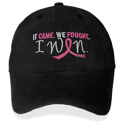 It Came. We Fought. I Won. Adjustable Breast Cancer Survivor Embroidered Cap - Black w/Pink