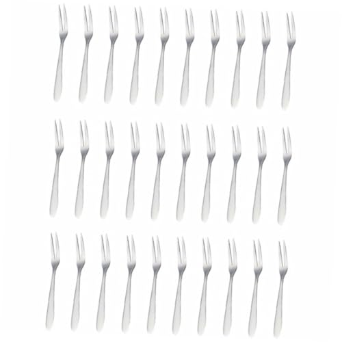 HOLIDYOYO 30 Pcs Fruit Fork Party Cake Forks Bento Lunch Picks Flatware Forks Fruit Food Picks Mini Dessert Forks Two Prong Forks Bento Snack Boxes for Stainless Steel Silver